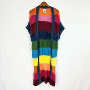 UNIF Stripe Multicolor Knit Cardigan Short Sleeve Size S Long‎